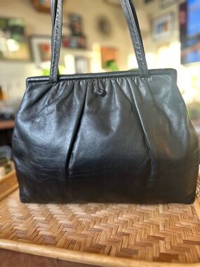 Vintage Black Leather Slouchy Tote Bag 
Minimalist Made in USA - Shirl Miller